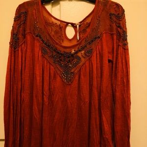 Free People  Sky Blouson Beaded Mesh Pumpkin